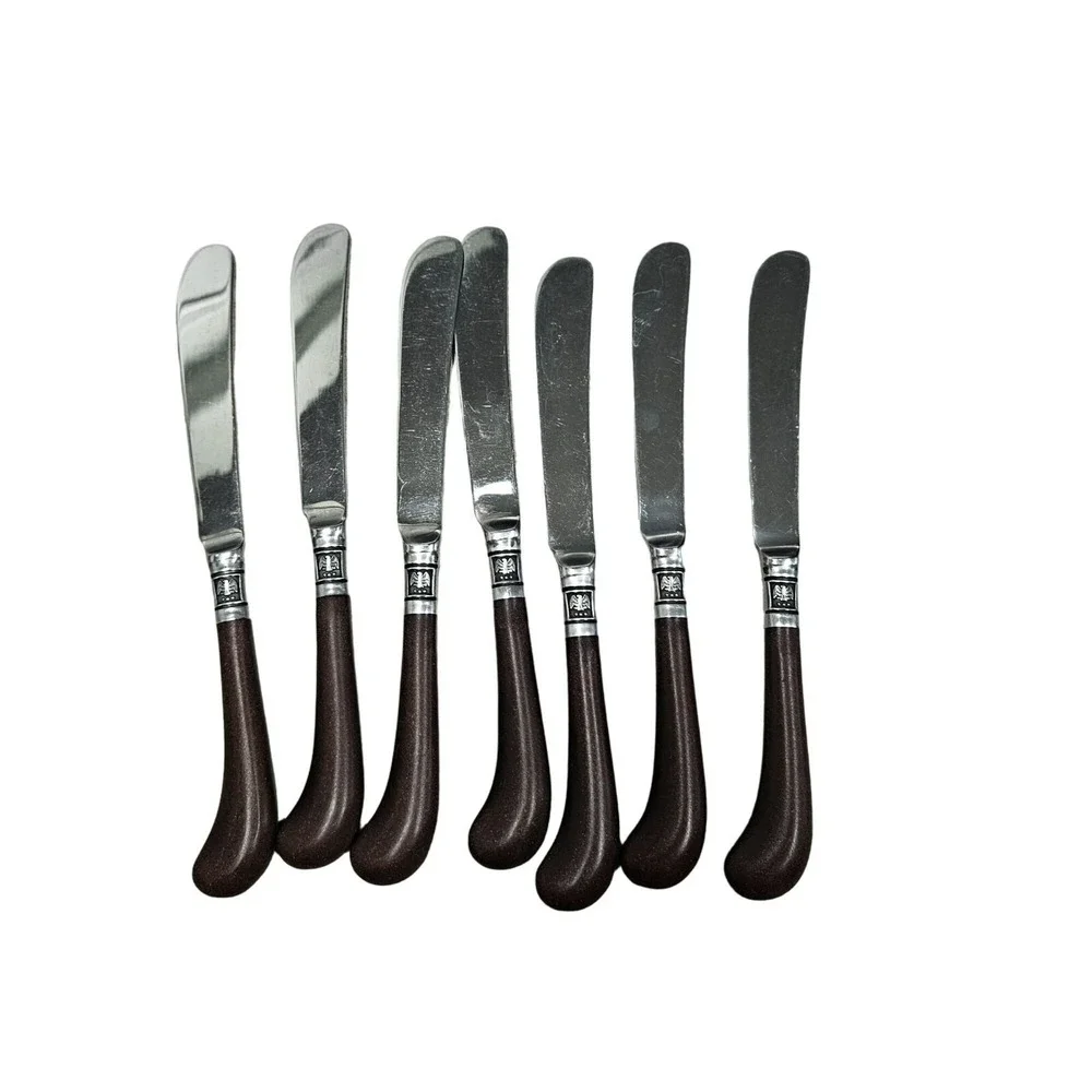 Vintage EKCO ETERNA Rare Shape Brown‎ Faux Wood Handle Flatware Forks 34 Pieces